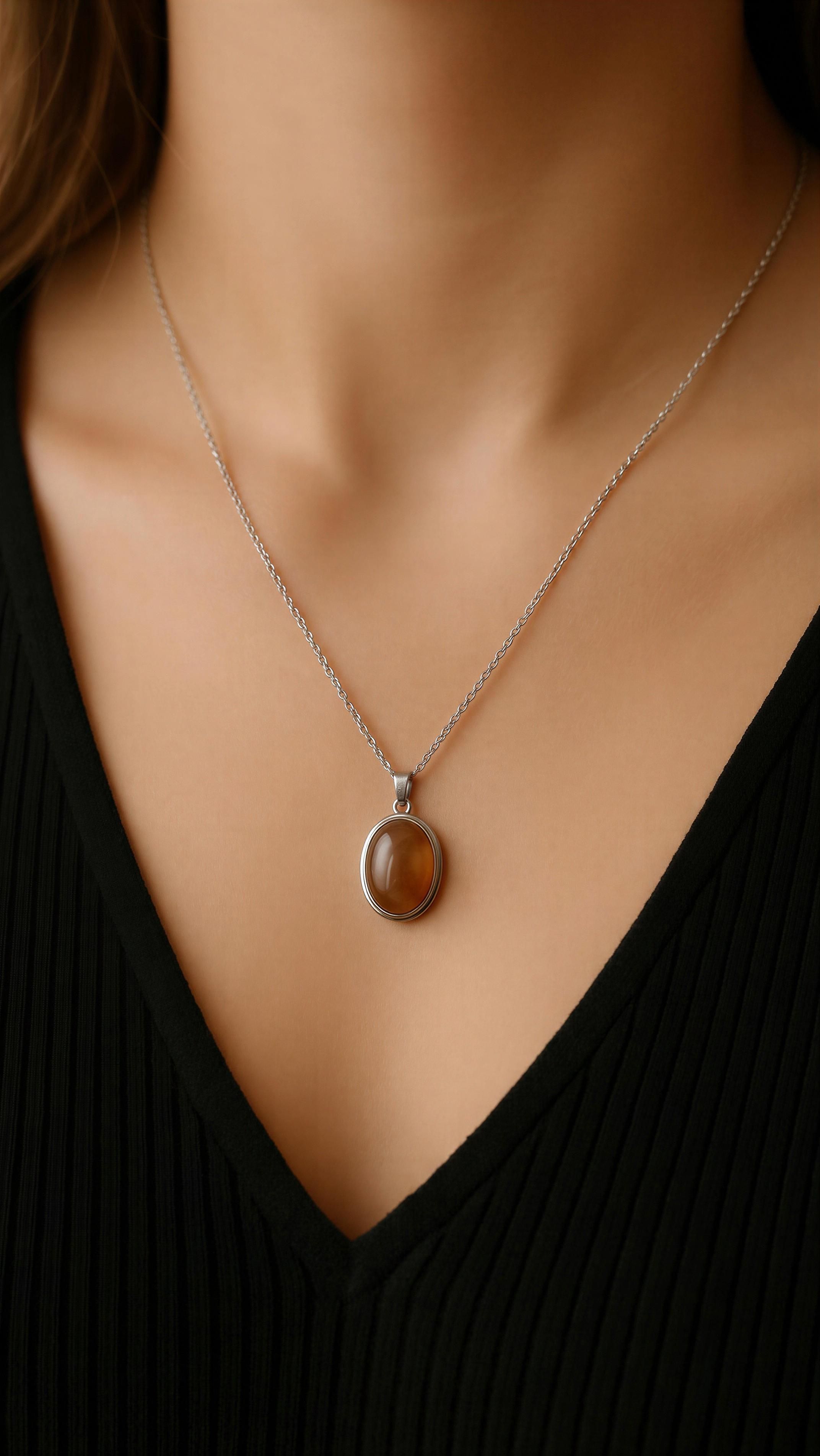 Silver Chain Crystal Pendant Necklace