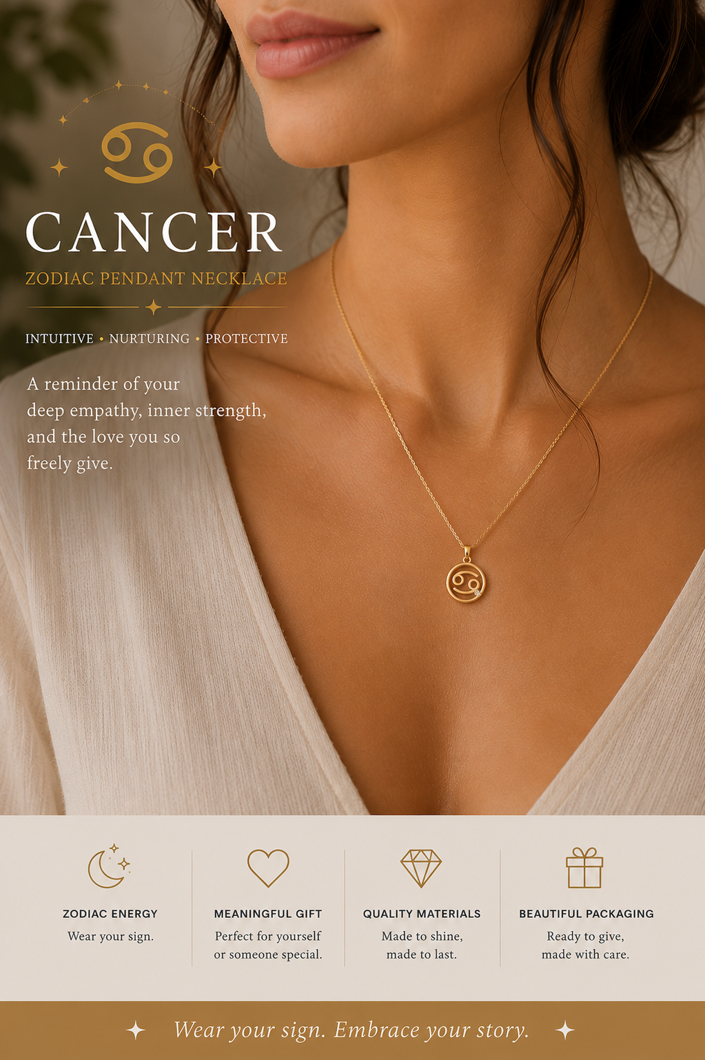 Zodiac pendant necklace with zirconia