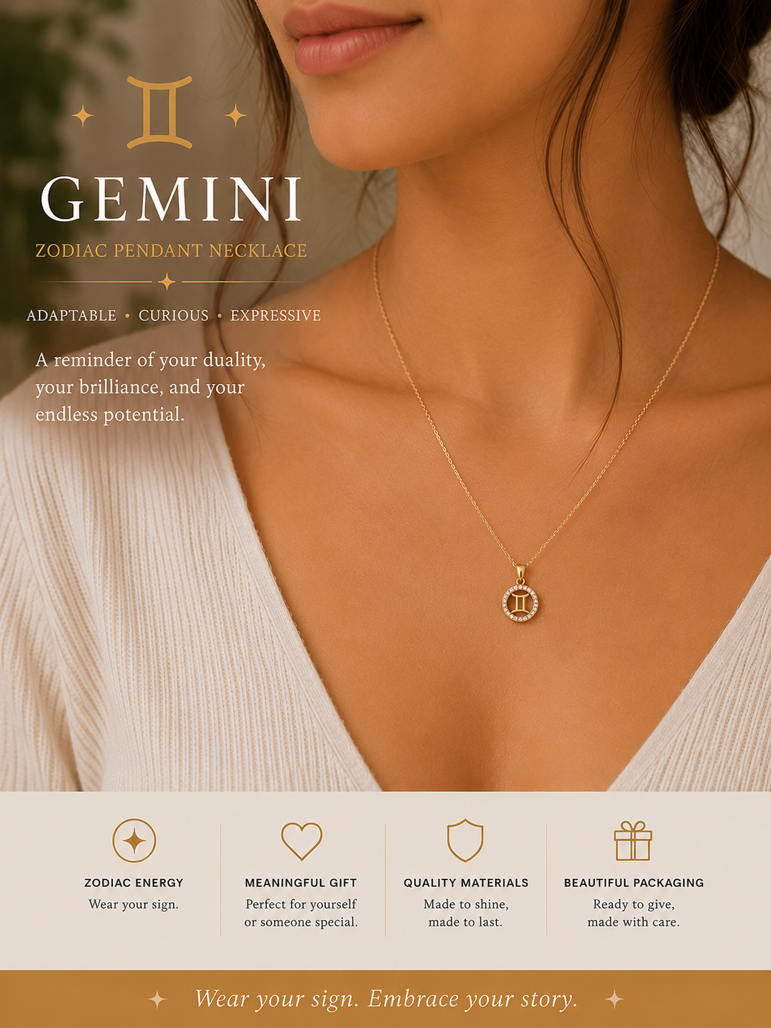 Zodiac pendant necklace with zirconia