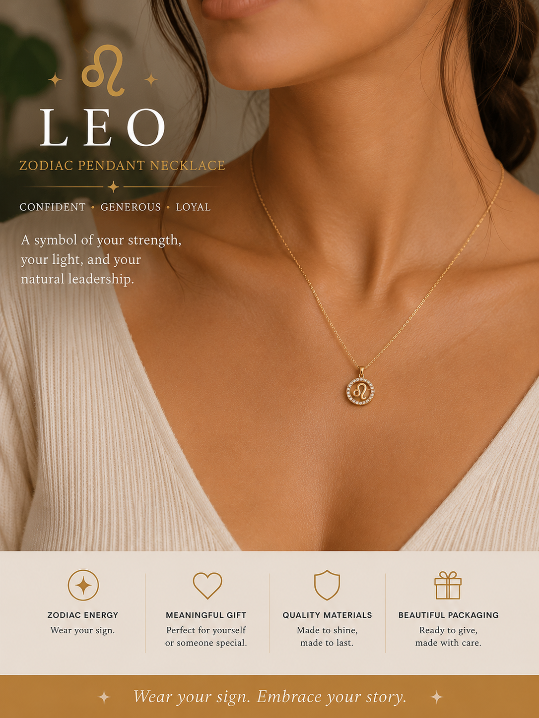 Zodiac pendant necklace with zirconia