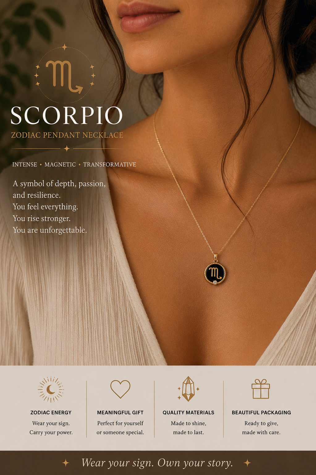 Zodiac pendant necklace with zirconia