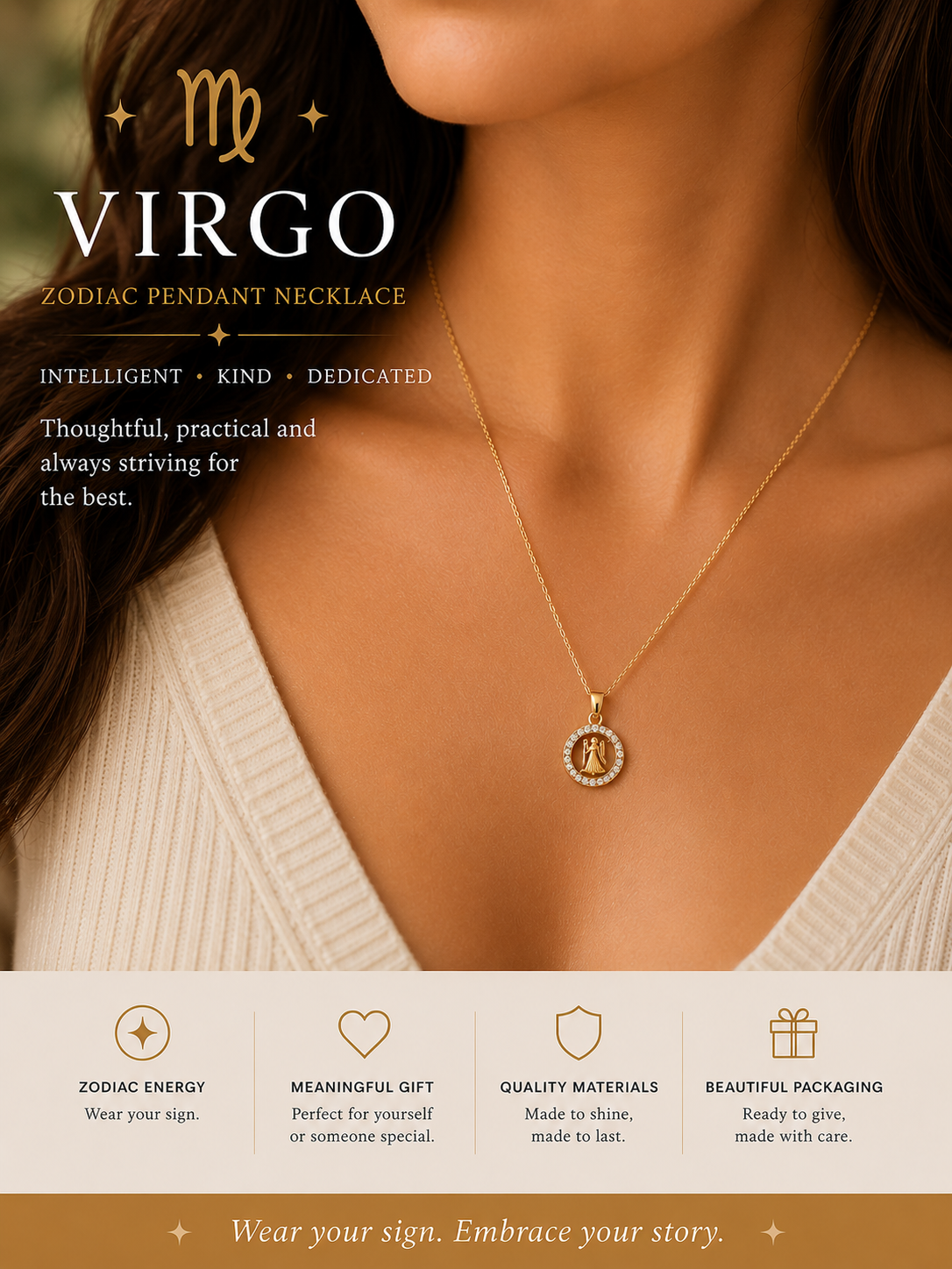 Zodiac pendant necklace with zirconia